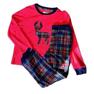 Eddie Bauer Red Plaid Moose PJ Pajamas Size 10